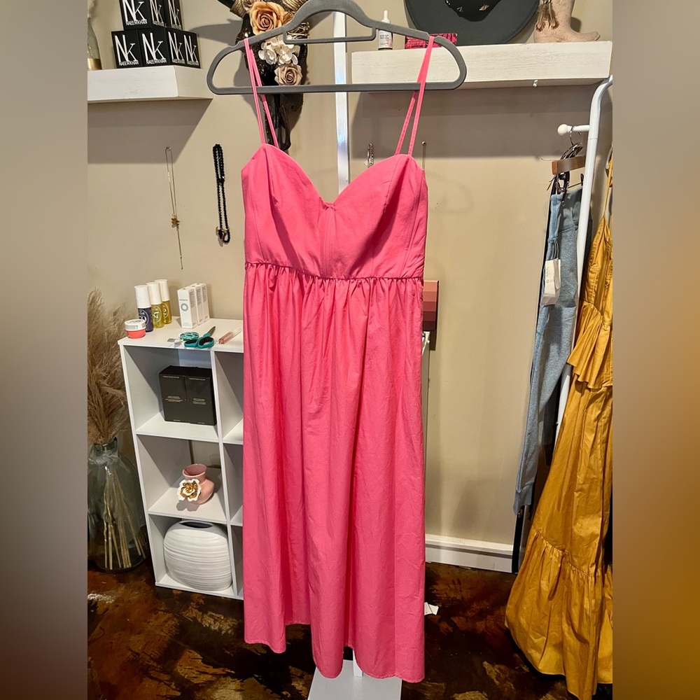 NWT Steve Madden Pink Sweetheart Neck Cotton Poplin Midi Dress - Picture 4 of 6